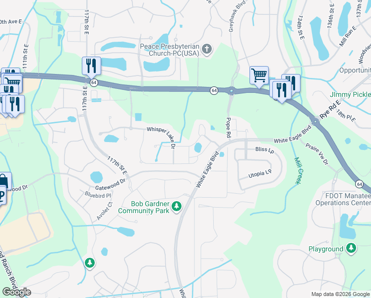 map of restaurants, bars, coffee shops, grocery stores, and more near 12315 Whisper Lake Drive in Bradenton