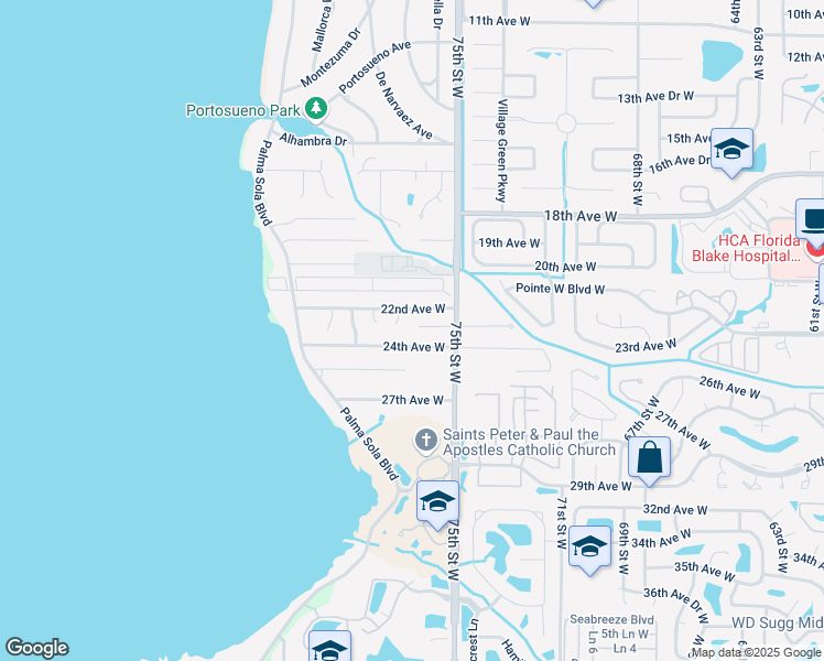 map of restaurants, bars, coffee shops, grocery stores, and more near 7518 23rd Avenue Drive West in Bradenton