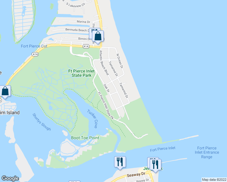 map of restaurants, bars, coffee shops, grocery stores, and more near 2315 Atlantic Beach Boulevard in Fort Pierce