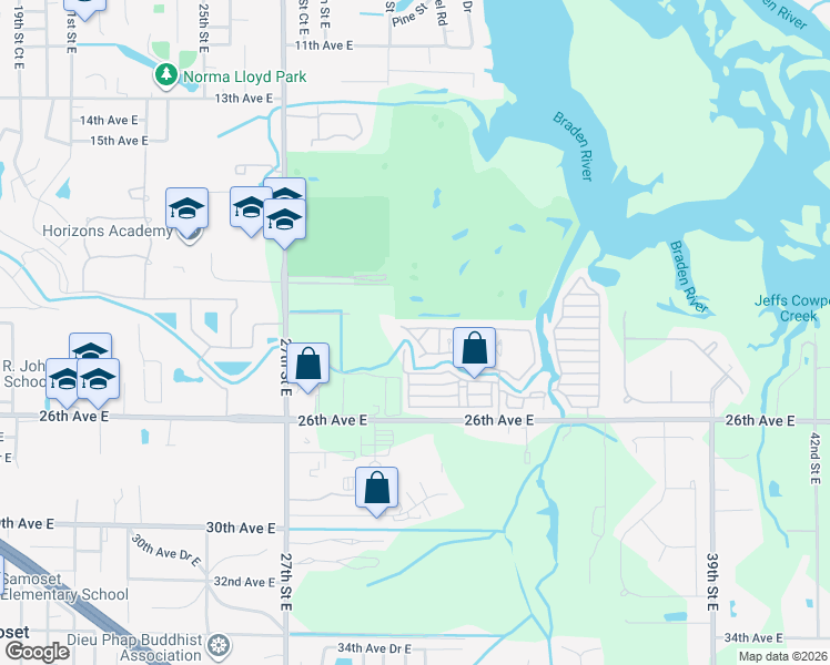 map of restaurants, bars, coffee shops, grocery stores, and more near 3300 26th Avenue East in Bradenton