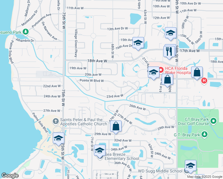 map of restaurants, bars, coffee shops, grocery stores, and more near 6710 22nd Avenue West in Bradenton