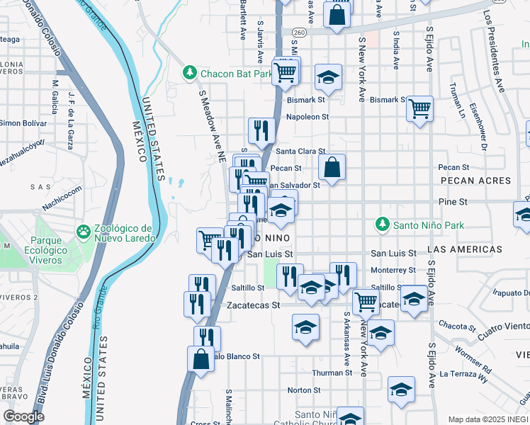 map of restaurants, bars, coffee shops, grocery stores, and more near 1909 South Jarvis Avenue in Laredo