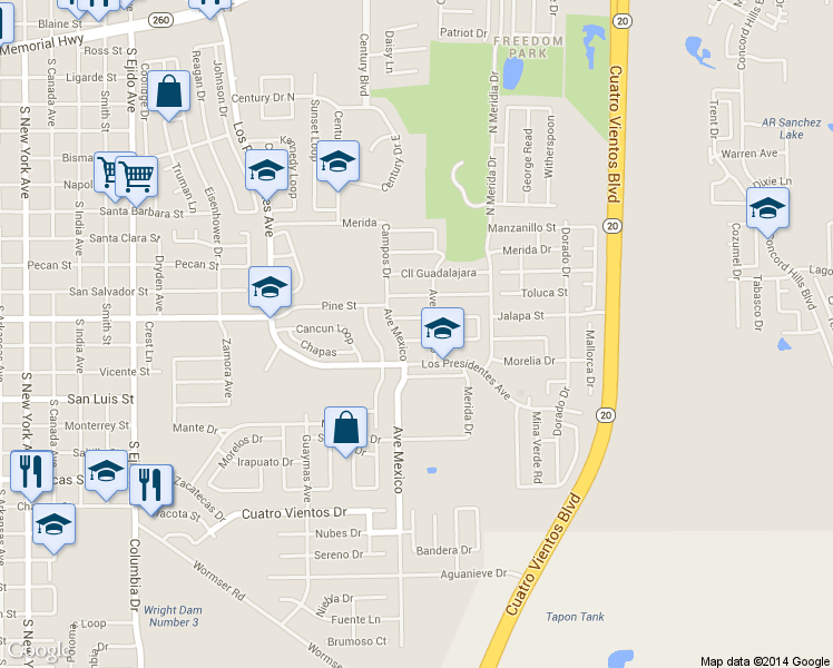 map of restaurants, bars, coffee shops, grocery stores, and more near 3908 Calle Tuxpan in Laredo