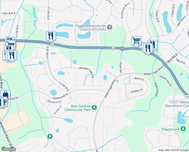 map of restaurants, bars, coffee shops, grocery stores, and more near 12315 Whisper Lake Drive in Bradenton