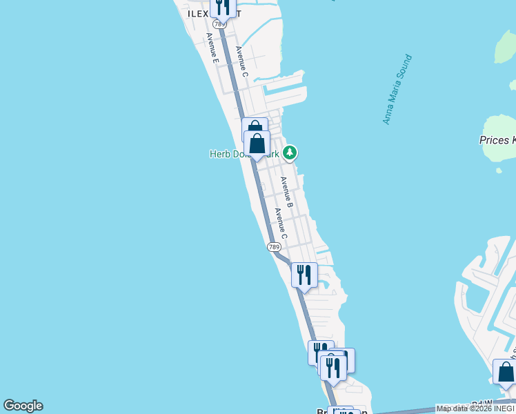 map of restaurants, bars, coffee shops, grocery stores, and more near 2312 Gulf Drive North in Bradenton Beach