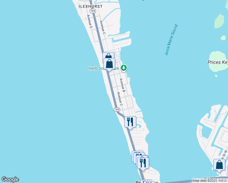 map of restaurants, bars, coffee shops, grocery stores, and more near 2313 Gulf Drive North in Bradenton Beach