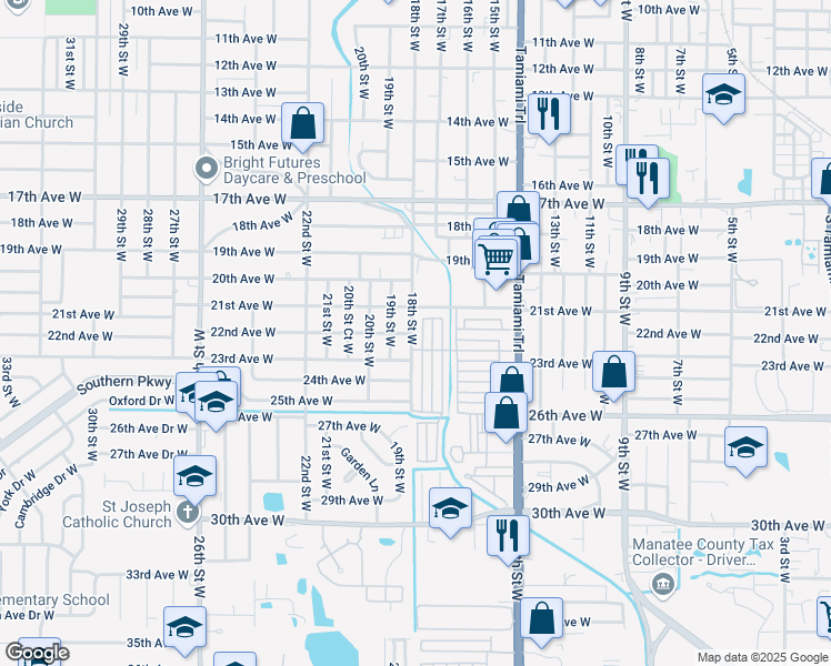 map of restaurants, bars, coffee shops, grocery stores, and more near 2203 18th Street West in Bradenton