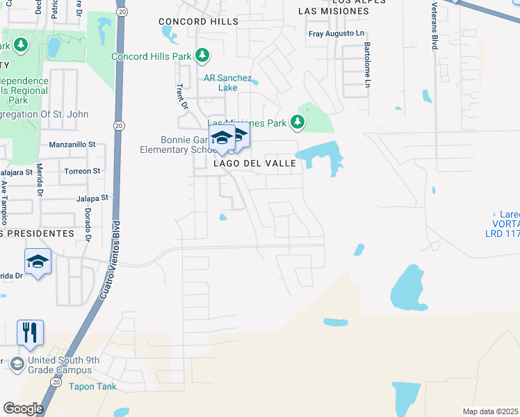 map of restaurants, bars, coffee shops, grocery stores, and more near 1617 Texoma Street in Laredo