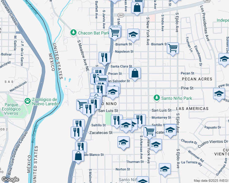map of restaurants, bars, coffee shops, grocery stores, and more near 1903 South Martin Avenue in Laredo