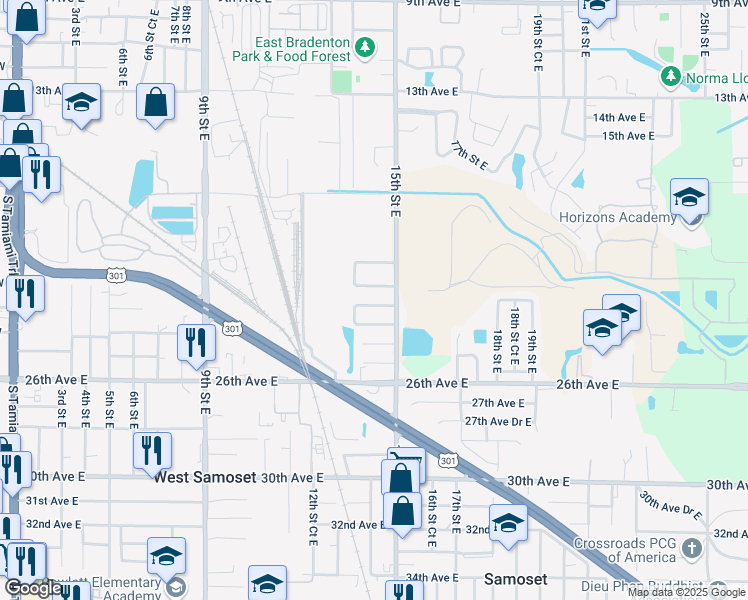 map of restaurants, bars, coffee shops, grocery stores, and more near 1411 22nd Avenue East in Bradenton