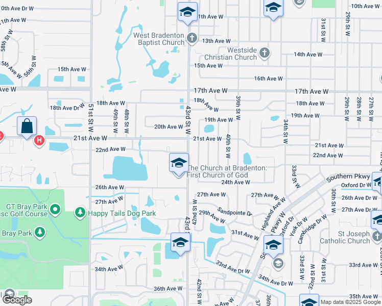 map of restaurants, bars, coffee shops, grocery stores, and more near 2208 42nd Street West in Bradenton