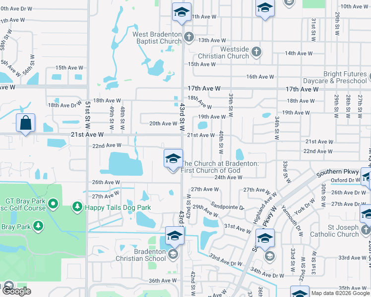 map of restaurants, bars, coffee shops, grocery stores, and more near 2208 42nd Street West in Bradenton