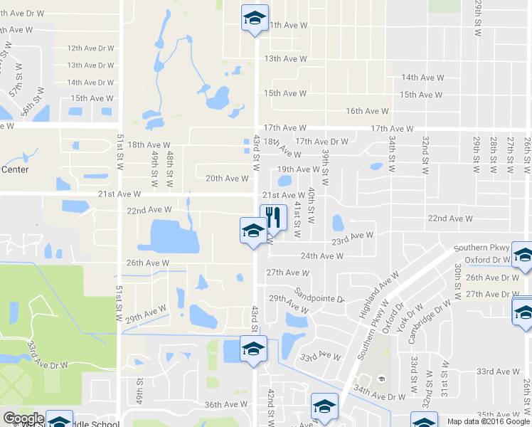 map of restaurants, bars, coffee shops, grocery stores, and more near 2208 42nd Street West in Bradenton