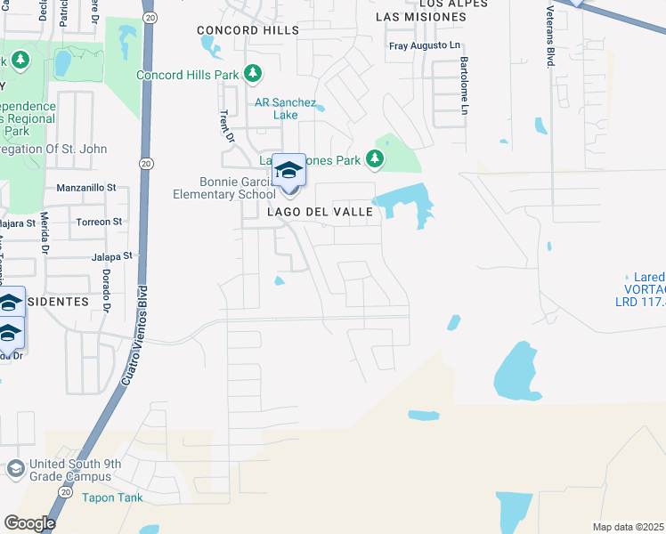 map of restaurants, bars, coffee shops, grocery stores, and more near 1617 Texoma Street in Laredo