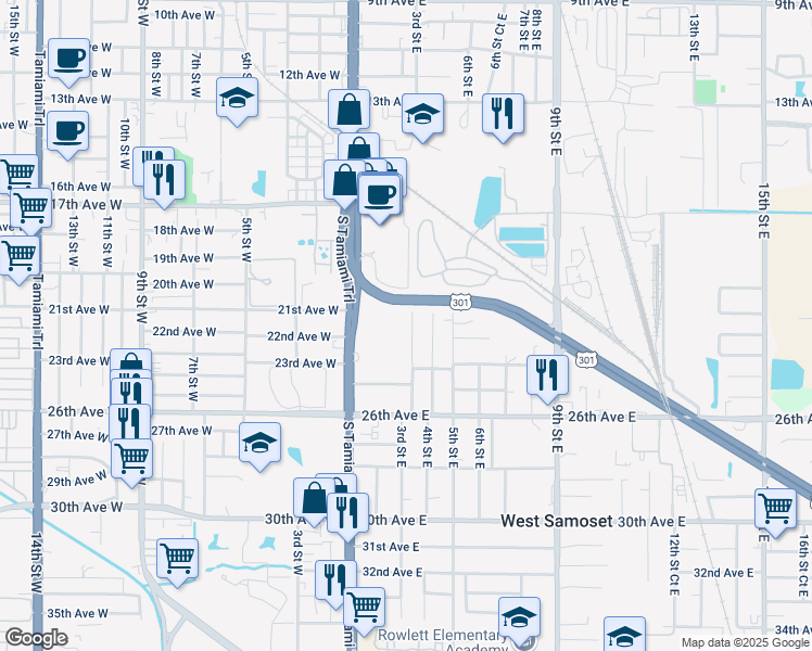 map of restaurants, bars, coffee shops, grocery stores, and more near 2108 3rd Street East in Bradenton
