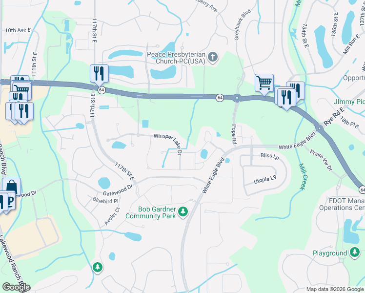 map of restaurants, bars, coffee shops, grocery stores, and more near 12315 Whisper Lake Drive in Bradenton