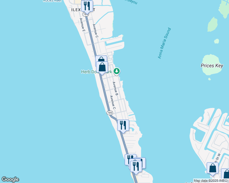 map of restaurants, bars, coffee shops, grocery stores, and more near 2309 Avenue B in Bradenton Beach