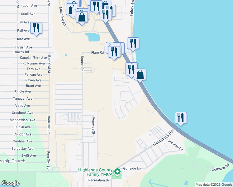 map of restaurants, bars, coffee shops, grocery stores, and more near 2001-2299 Caribbean Road West in Sebring