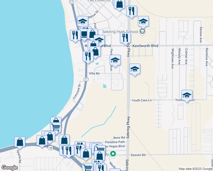 map of restaurants, bars, coffee shops, grocery stores, and more near 10 Persimmon Court in Sebring