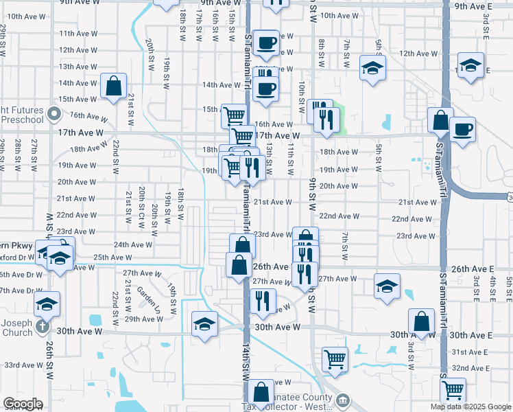 map of restaurants, bars, coffee shops, grocery stores, and more near 2207 Tamiami Trail in Bradenton