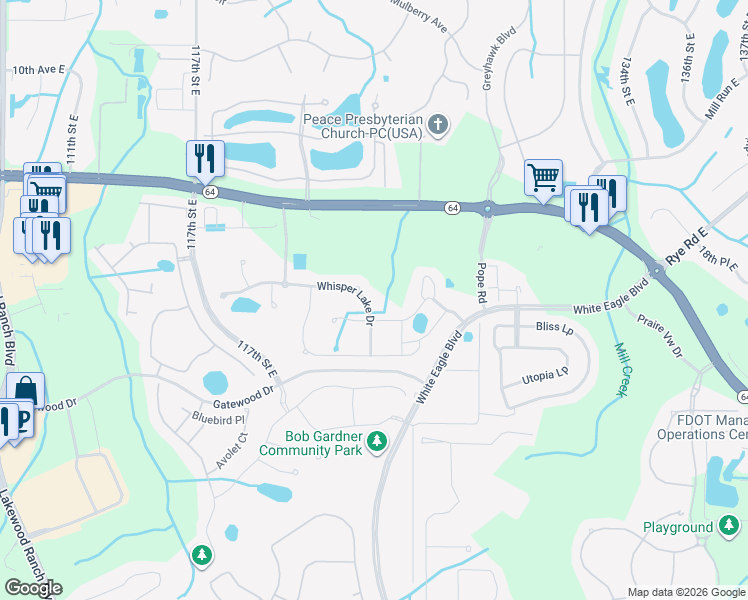 map of restaurants, bars, coffee shops, grocery stores, and more near 12315 Whisper Lake Drive in Bradenton