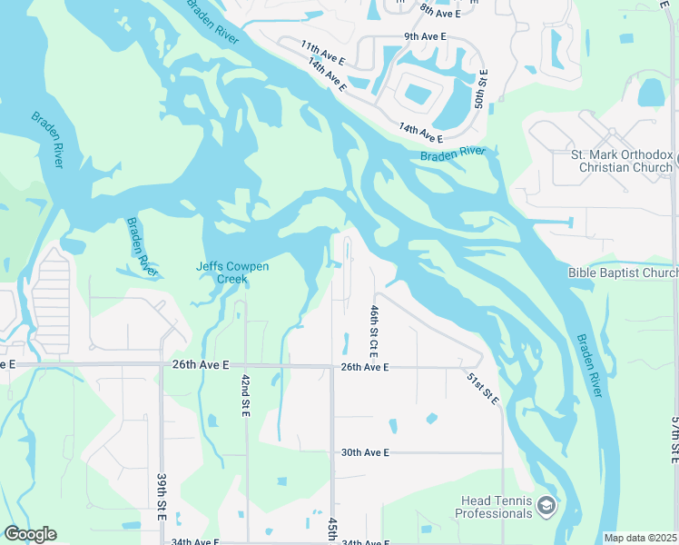 map of restaurants, bars, coffee shops, grocery stores, and more near 2116 45th Street Court East in Bradenton