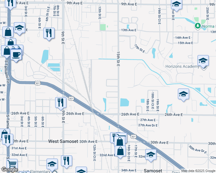 map of restaurants, bars, coffee shops, grocery stores, and more near 1411 22nd Avenue East in Bradenton