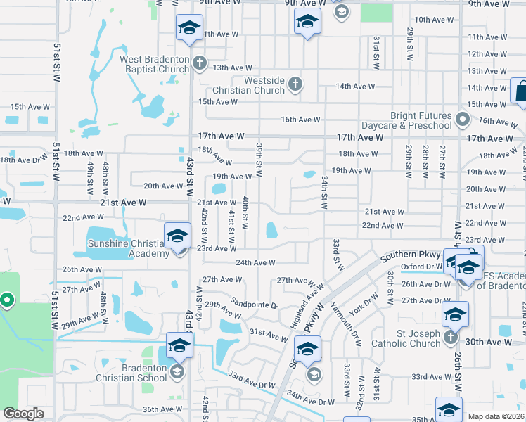 map of restaurants, bars, coffee shops, grocery stores, and more near 3801 21st Avenue West in Bradenton