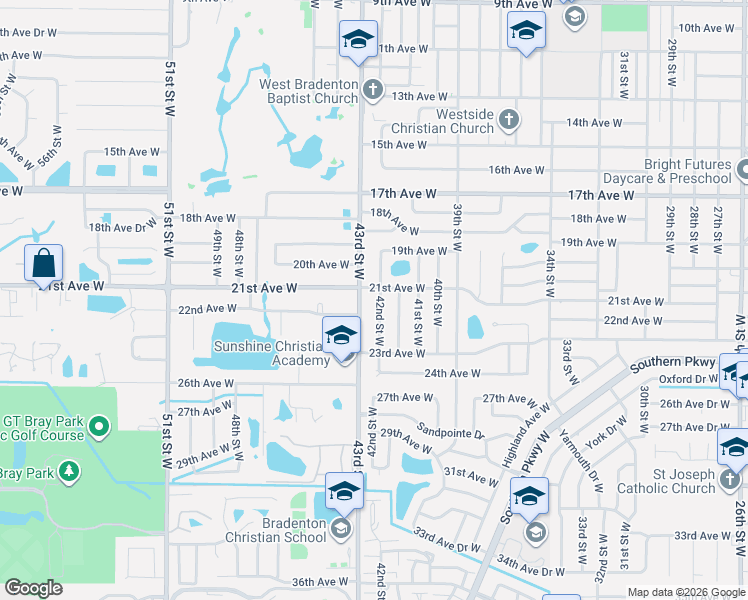 map of restaurants, bars, coffee shops, grocery stores, and more near 2208 42nd Street West in Bradenton