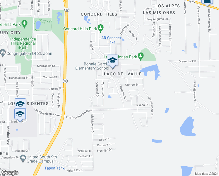 map of restaurants, bars, coffee shops, grocery stores, and more near 1522 Belton Drive in Laredo