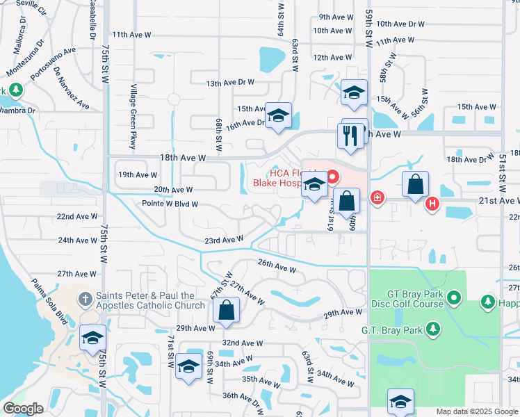 map of restaurants, bars, coffee shops, grocery stores, and more near 6111 Walnut Street in Bradenton