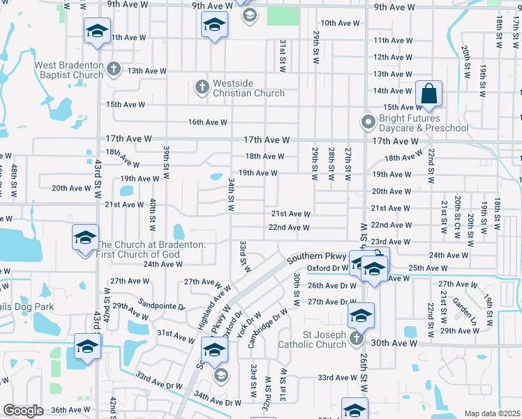map of restaurants, bars, coffee shops, grocery stores, and more near 3208 21st Avenue Drive West in Bradenton