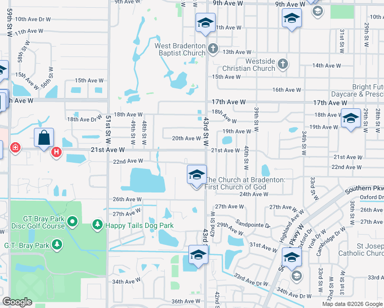 map of restaurants, bars, coffee shops, grocery stores, and more near 4316 21st Avenue West in Bradenton