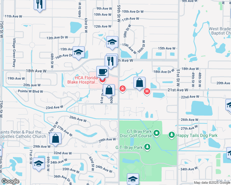 map of restaurants, bars, coffee shops, grocery stores, and more near 6000-6036 21st Avenue West in Bradenton