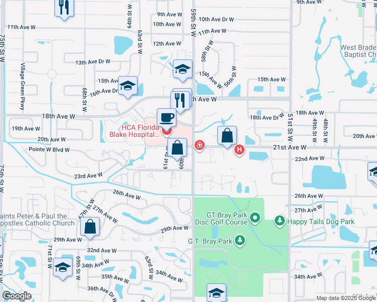 map of restaurants, bars, coffee shops, grocery stores, and more near 2102 59th Street West in Bradenton