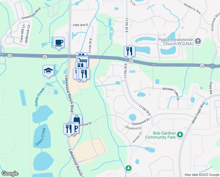 map of restaurants, bars, coffee shops, grocery stores, and more near 1770 Woodleaf Hammock Court in Bradenton