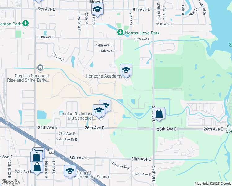 map of restaurants, bars, coffee shops, grocery stores, and more near 2301 Mizner Bay Avenue in Bradenton
