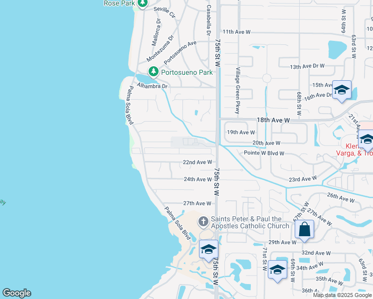map of restaurants, bars, coffee shops, grocery stores, and more near 19 Velverde Drive in Bradenton