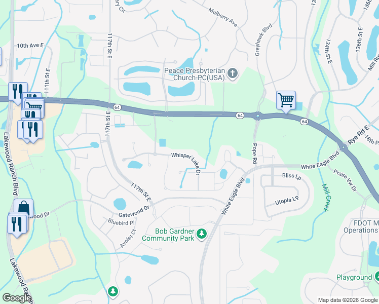 map of restaurants, bars, coffee shops, grocery stores, and more near 12215 Whisper Lake Drive in Bradenton