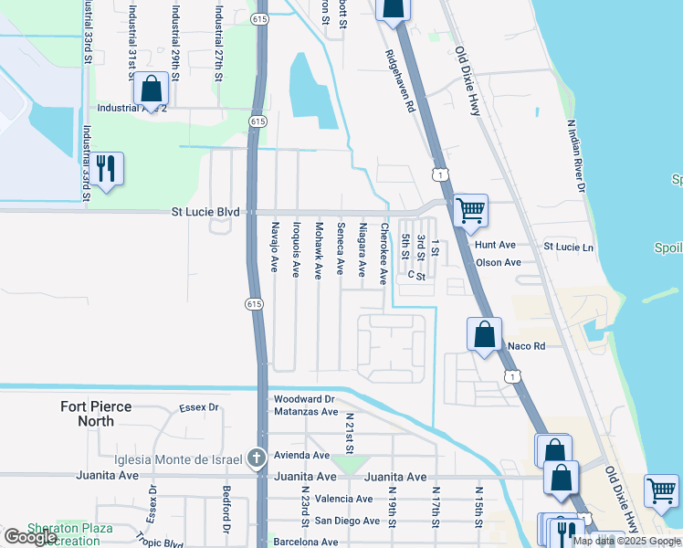 map of restaurants, bars, coffee shops, grocery stores, and more near 2644 Seneca Avenue in Fort Pierce