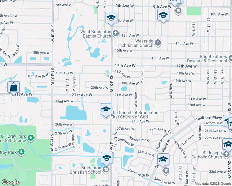 map of restaurants, bars, coffee shops, grocery stores, and more near 4202 21st Avenue West in Bradenton