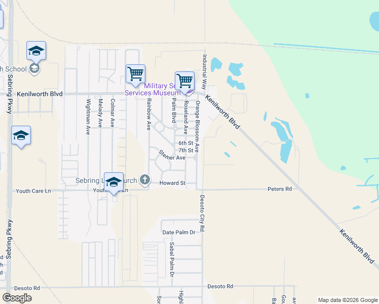 map of restaurants, bars, coffee shops, grocery stores, and more near 4800 6th Street in Sebring