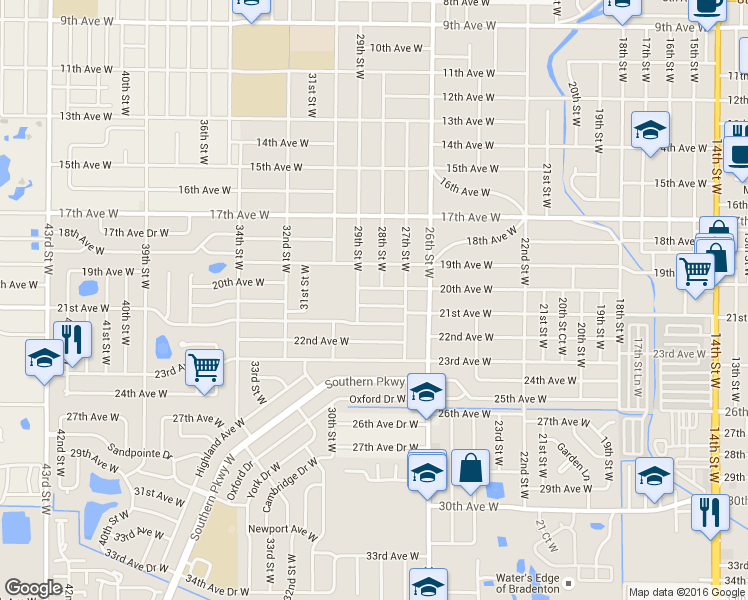 map of restaurants, bars, coffee shops, grocery stores, and more near 2806 20th Avenue Drive West in Bradenton