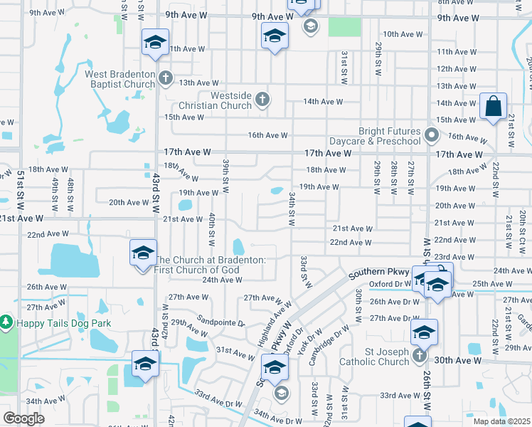 map of restaurants, bars, coffee shops, grocery stores, and more near 3604 20th Avenue Drive West in Bradenton