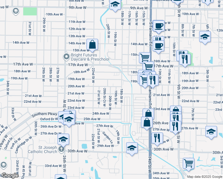 map of restaurants, bars, coffee shops, grocery stores, and more near 2005 20th Street West in Bradenton