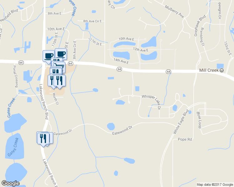 map of restaurants, bars, coffee shops, grocery stores, and more near 1830 Lake George Cove in Bradenton