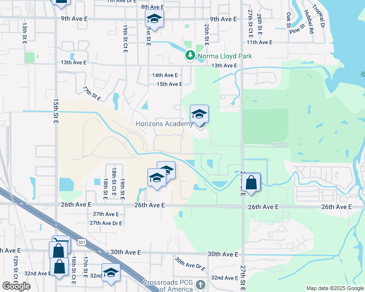 map of restaurants, bars, coffee shops, grocery stores, and more near 2301 Mizner Bay Avenue in Bradenton
