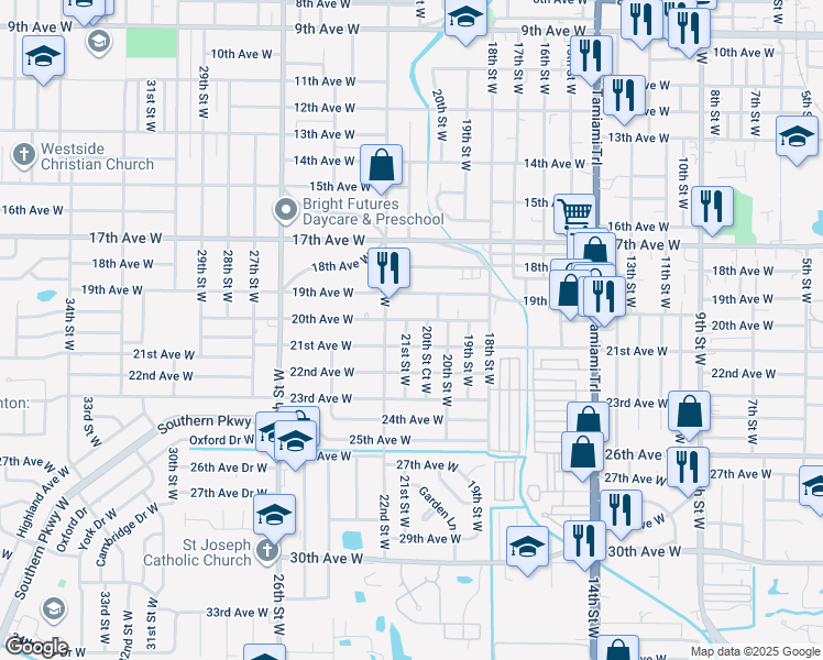 map of restaurants, bars, coffee shops, grocery stores, and more near 2003 21st Street West in Bradenton
