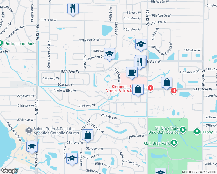 map of restaurants, bars, coffee shops, grocery stores, and more near 6406 21st Avenue West in Bradenton