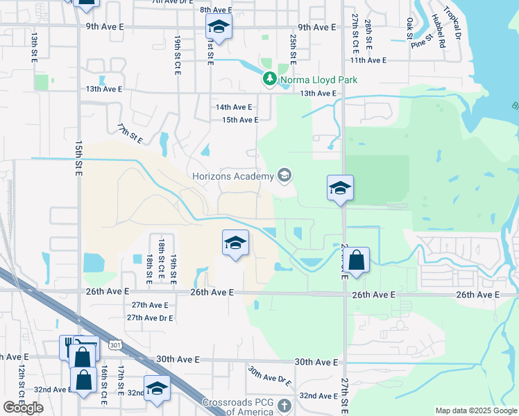 map of restaurants, bars, coffee shops, grocery stores, and more near 2301 Mizner Bay Avenue in Bradenton